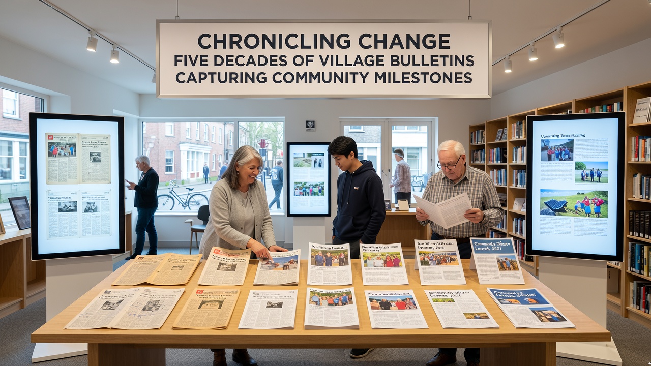 Scanned pages from recent village bulletins displaying community events and milestone records from the 2020s